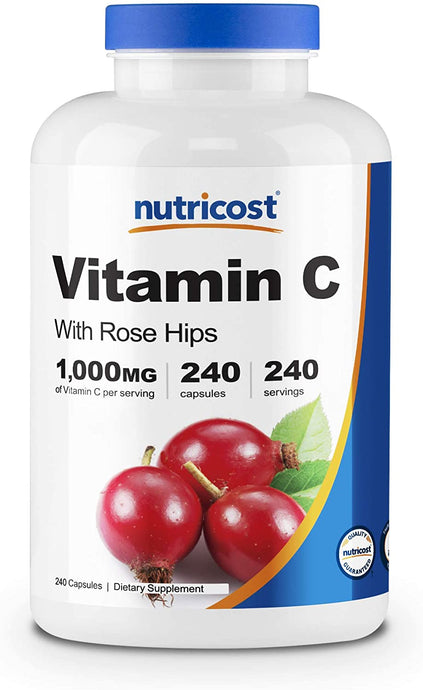 Nutricost Vitamin C with Rose Hips 1025mg, 240 Capsules - Vitamin C 1,000mg, Rose Hips 25mg, Premium, Non-GMO, Gluten Free Supplement